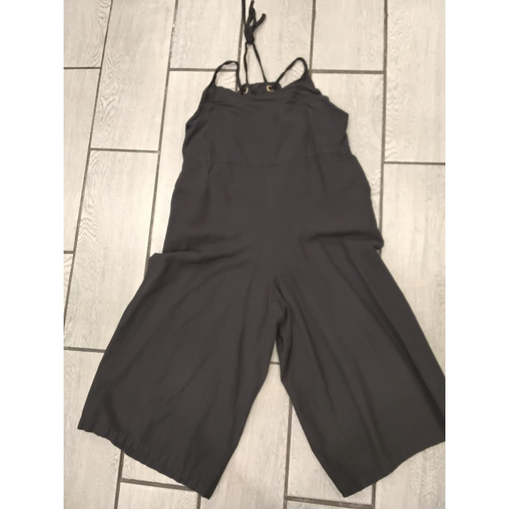 World‎ Market Black Linen Blend Culotte Jumpsuit Wide Leg Strappy S M